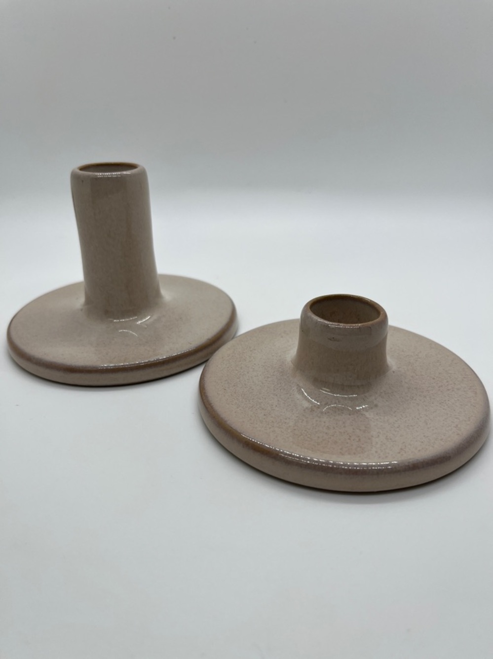 Hearth & Hand Magnolia Neutral Beige Stoneware Taper Candle Holders - Set of 2 - Picture 2 of 4